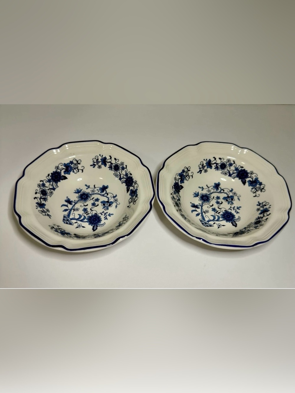 Blue Floral Scalloped Edge Serving Bowls - Set of 2